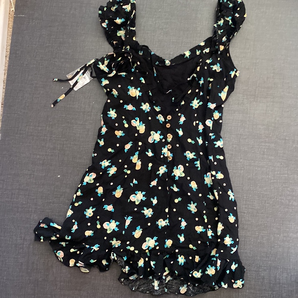 Free People Black Floral Open Back Dress OB968110  M NWT - Picture 4 of 6
